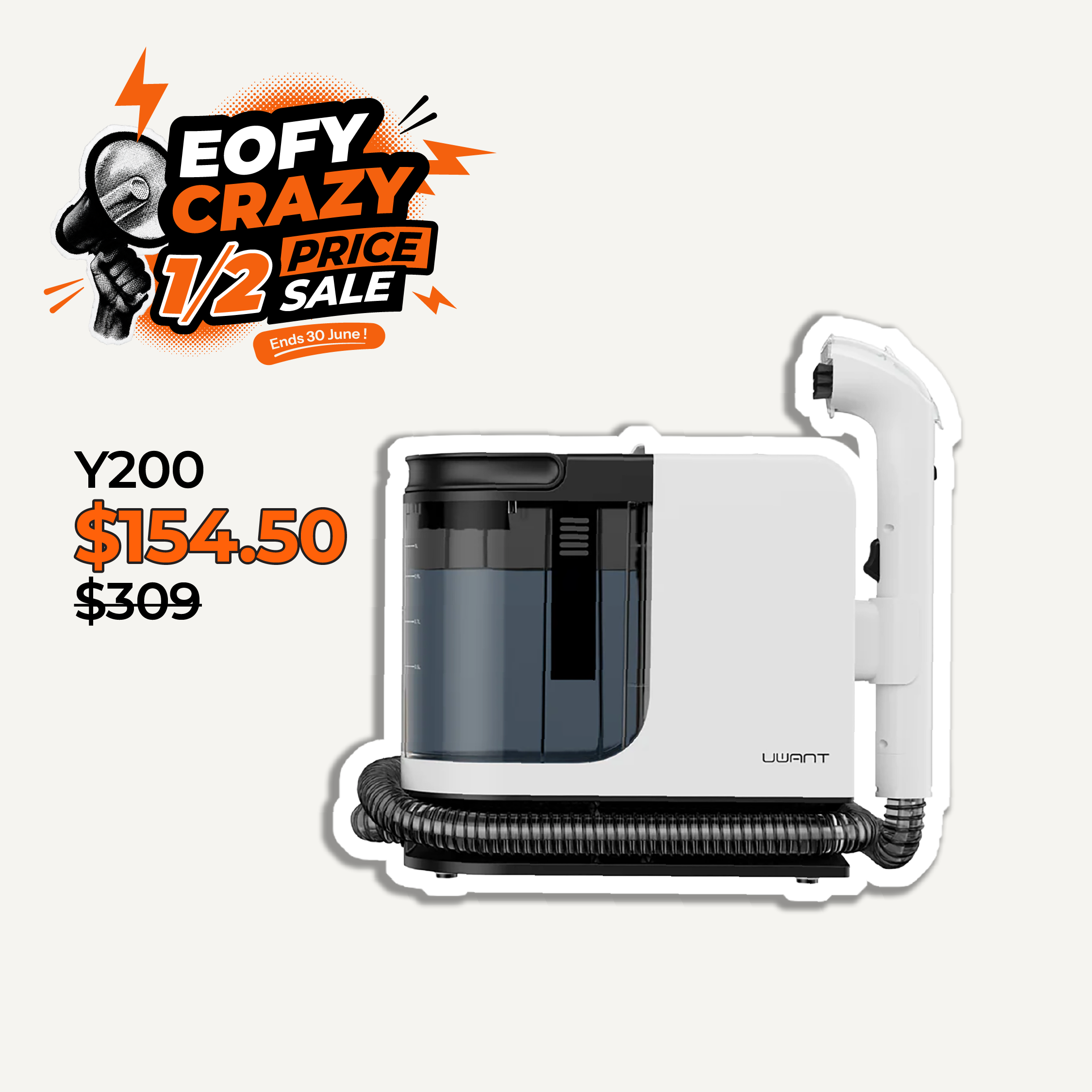 White portable carpet and spot cleaner with tank and hose handle