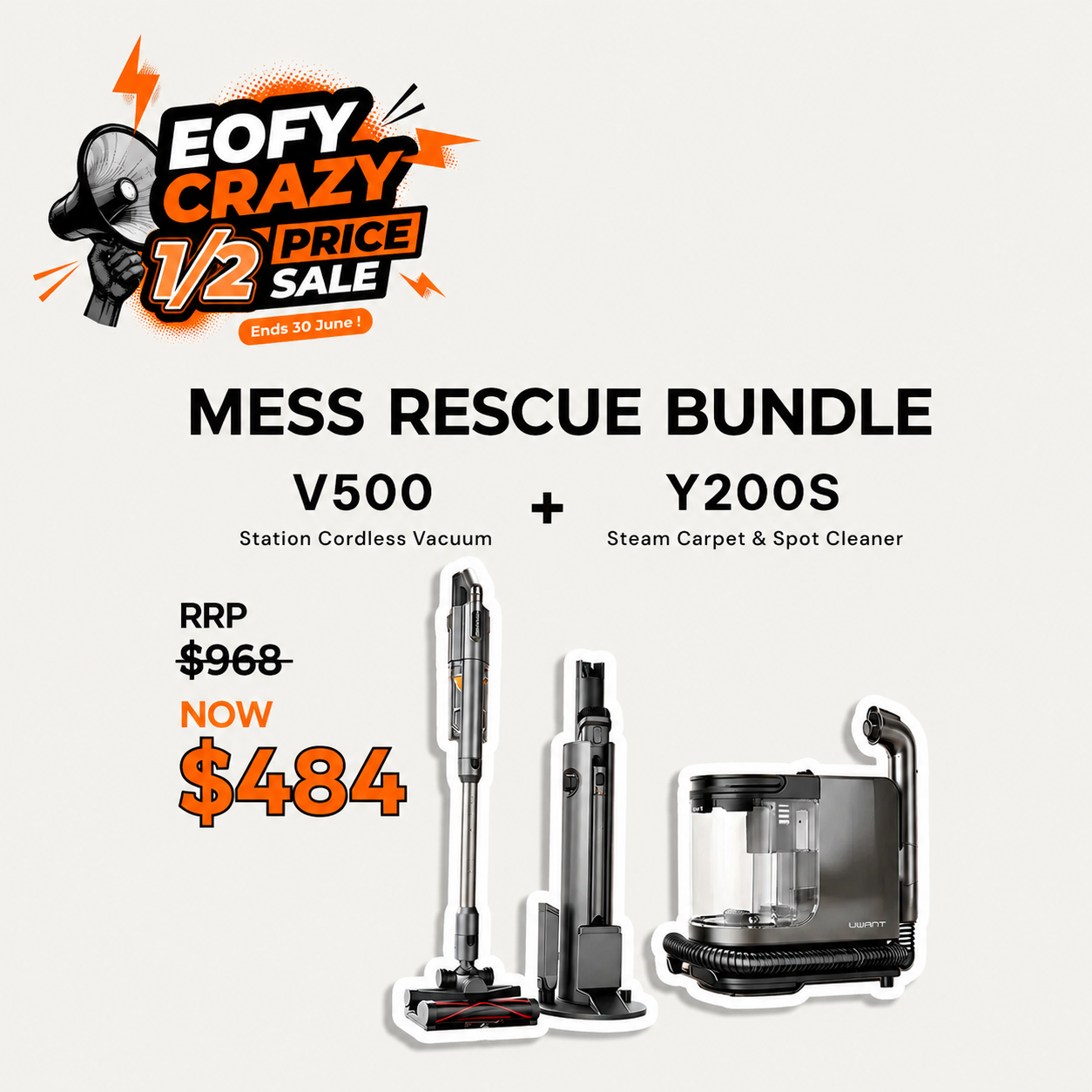 Mess Rescue bundle: cordless stick vacuum and steam carpet & spot cleaner set