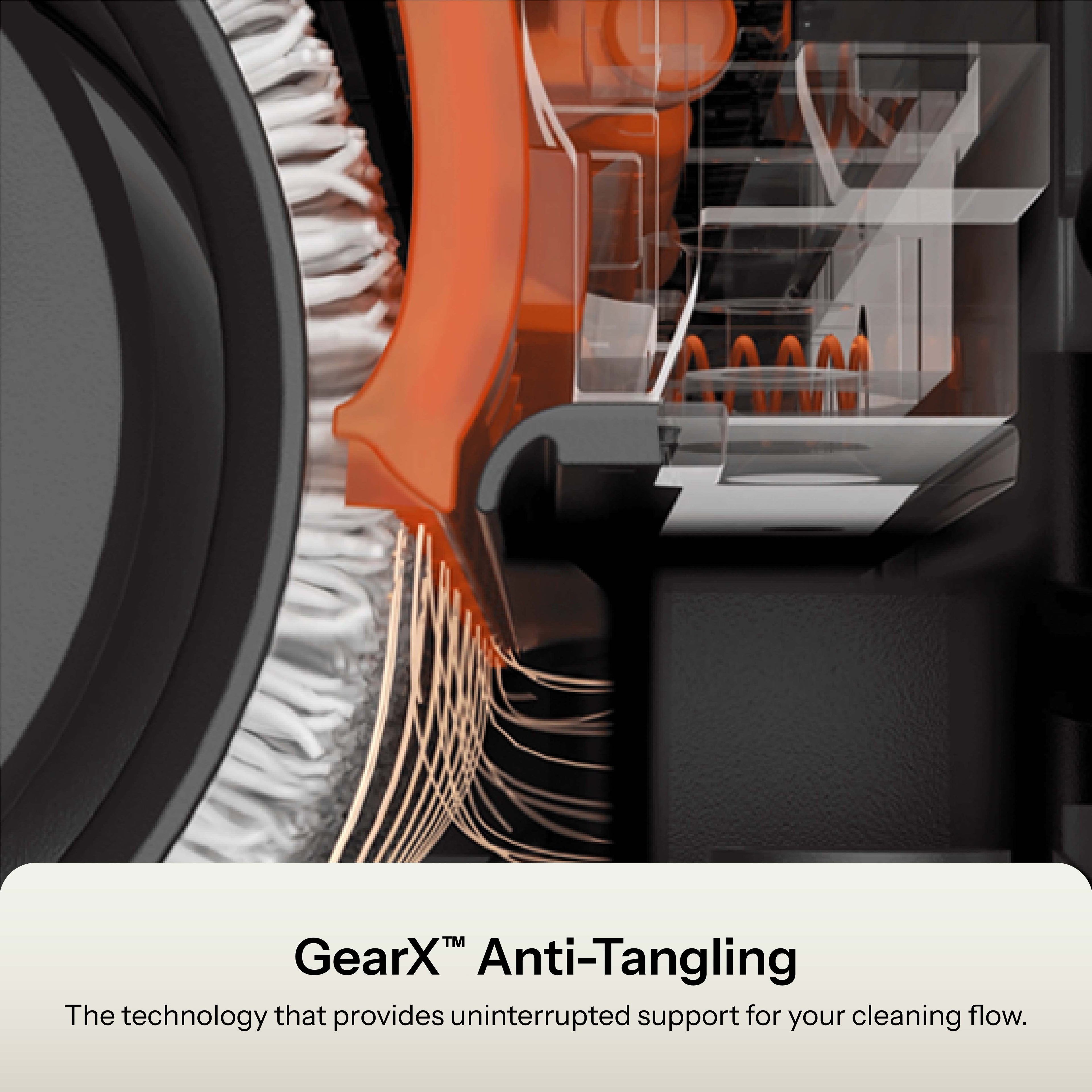 UWANT D500 Pro GearX anti tangling technology helps reduce hair wrap on the brush roller