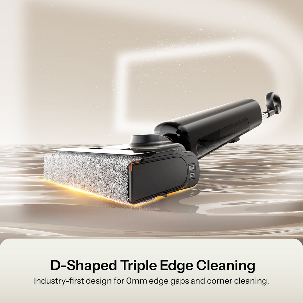 Wet/dry vacuum mop head with roller brush and airflow outlet for drying