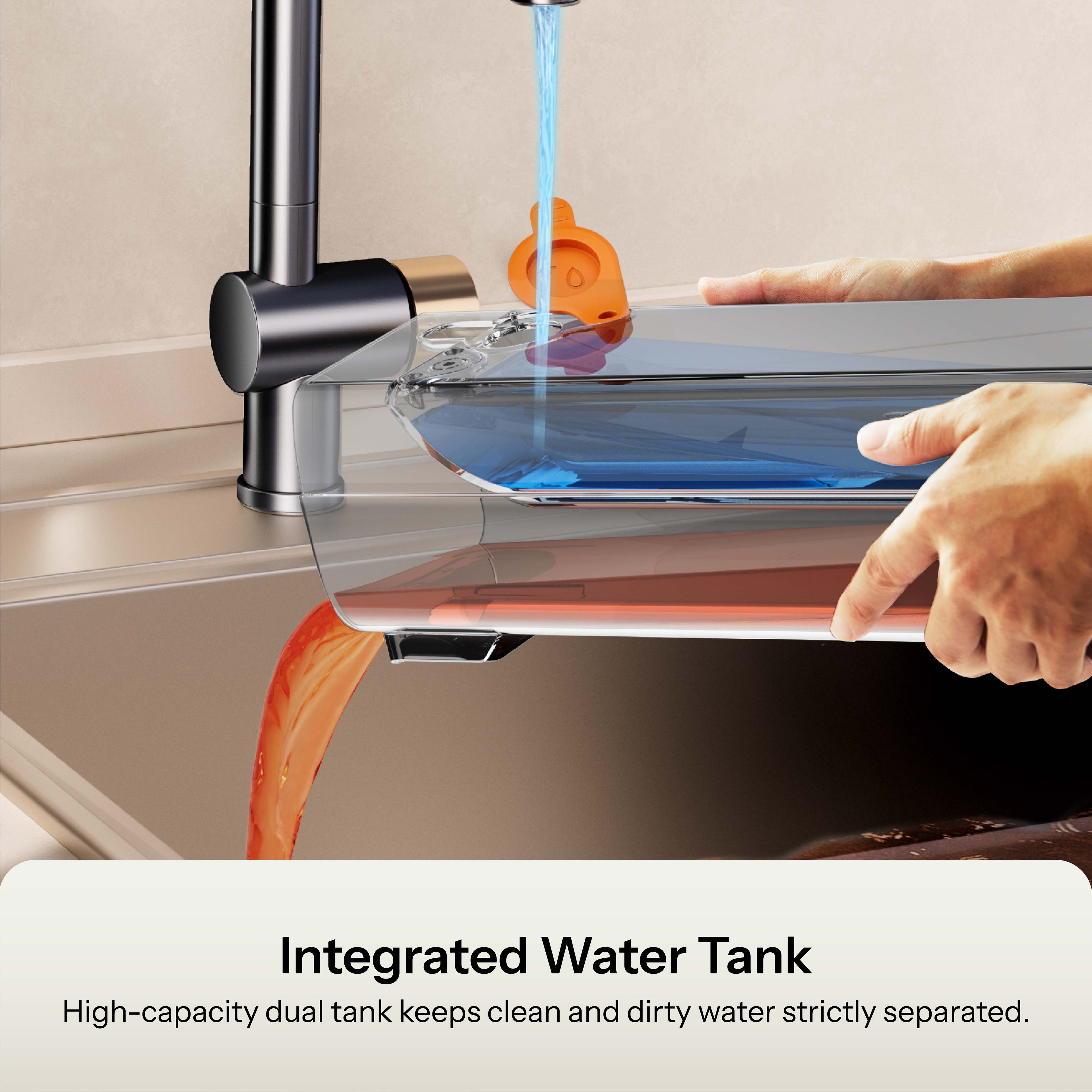 Vacuum with integrated water tank filling into the floor cleaning head