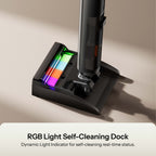 Self-cleaning charging dock with RGB light indicator and mop head stand