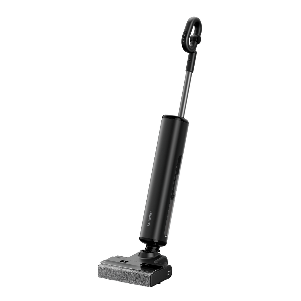 Wet/dry vacuum with floor mop head and roller brush, black