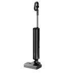 Standing black wet/dry vacuum with roller mop base and loop handle