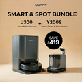 Smart robot vacuum and steam spot cleaner bundle, dark gray and black.