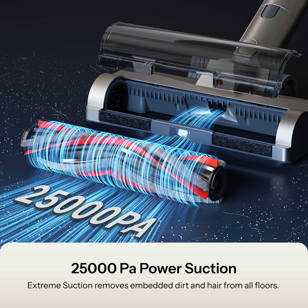 UWANT V500 25000Pa power suction removes embedded dirt dust and hair from floors